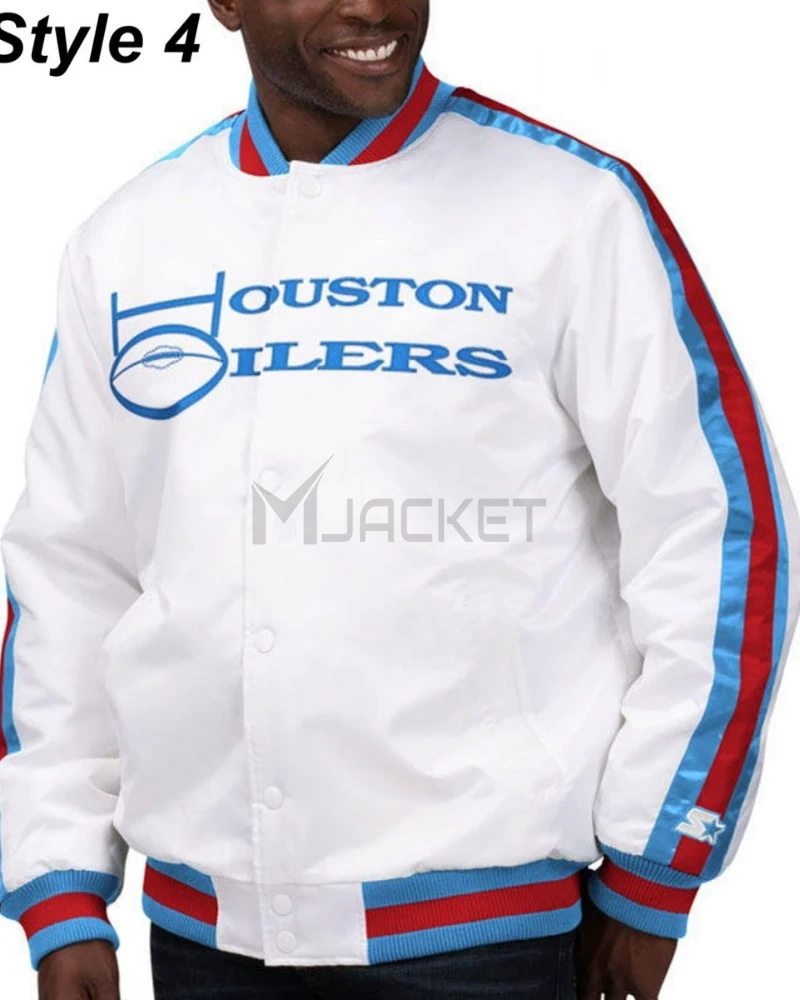 Bomber Houston Oilers Light Blue Satin Jacket - image 4