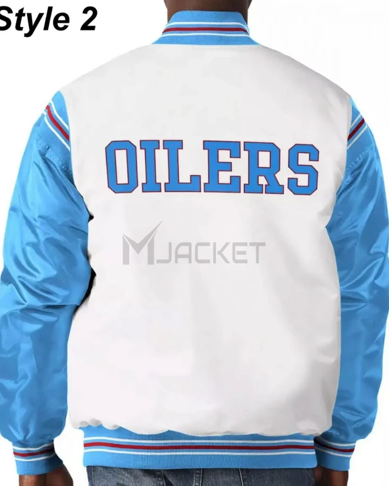 Bomber Houston Oilers Light Blue Satin Jacket - image 7