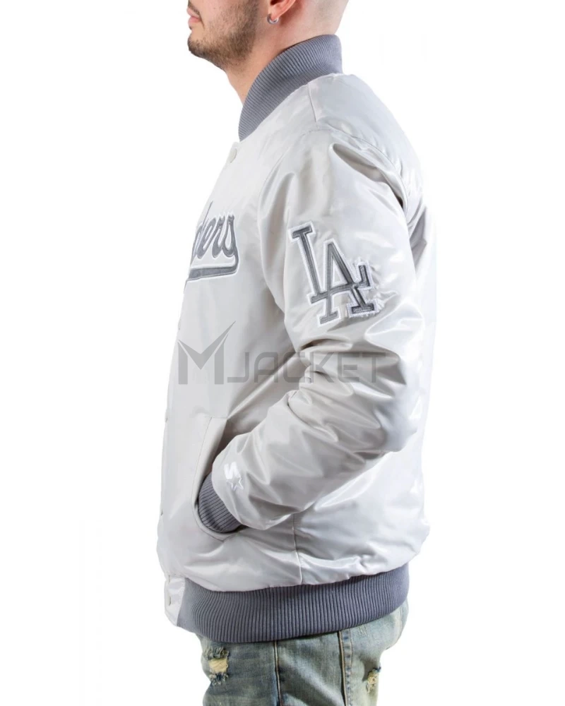 Bomber LA Dodgers Silver Satin Jacket - image 4