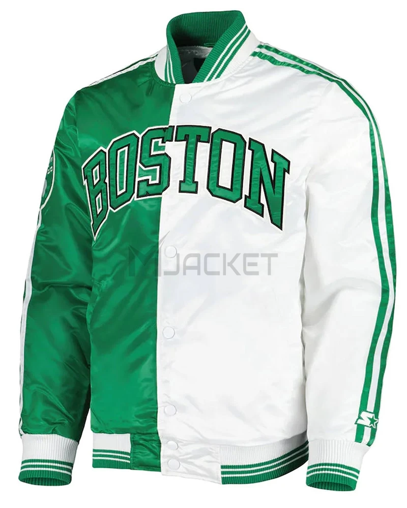 Boston Celtics Fast Break Green and White Satin Jacket - image 1