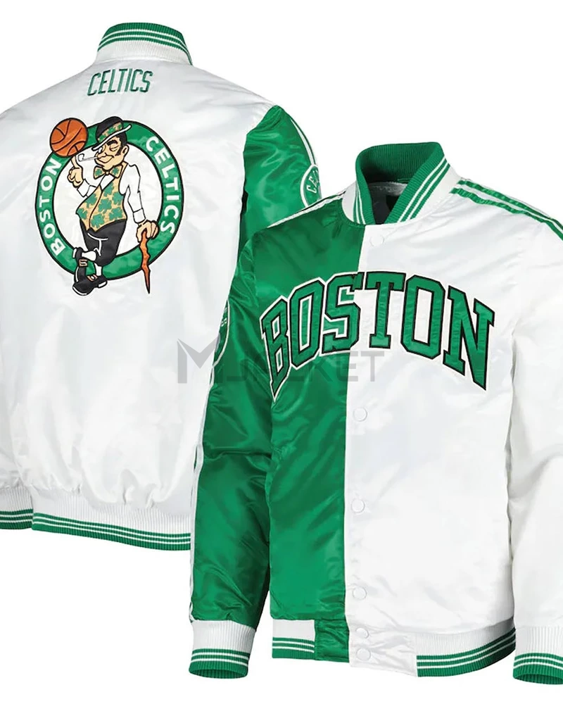 Boston Celtics Fast Break Green and White Satin Jacket - image 3