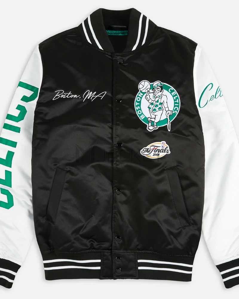 Boston Celtics Team Origins Varsity Black/White Satin Jacket - image 1
