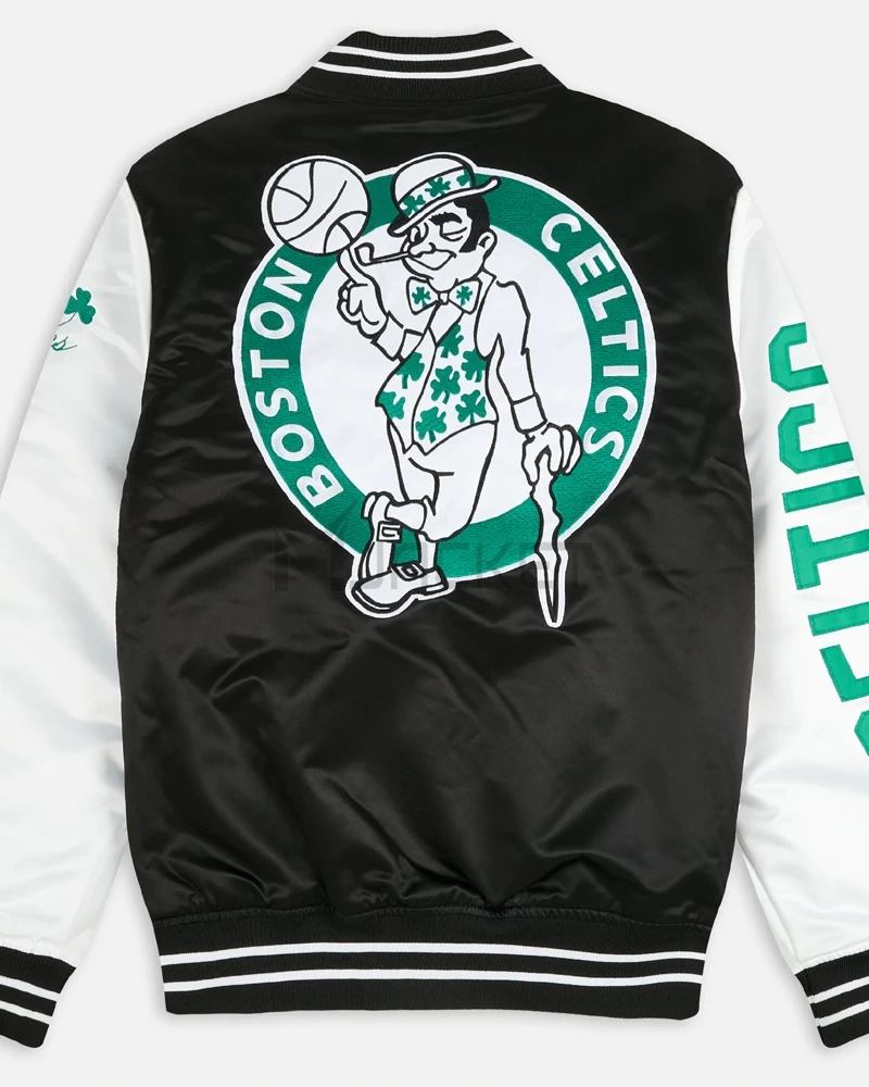 Boston Celtics Team Origins Varsity Black/White Satin Jacket - image 2