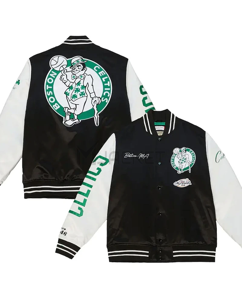 Boston Celtics Team Origins Varsity Black/White Satin Jacket - image 3