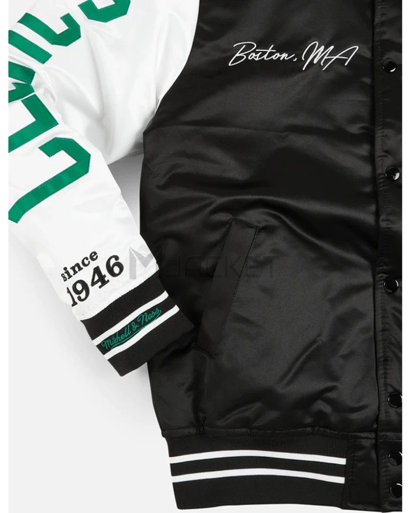 Boston Celtics Team Origins Varsity Black/White Satin Jacket - image 4
