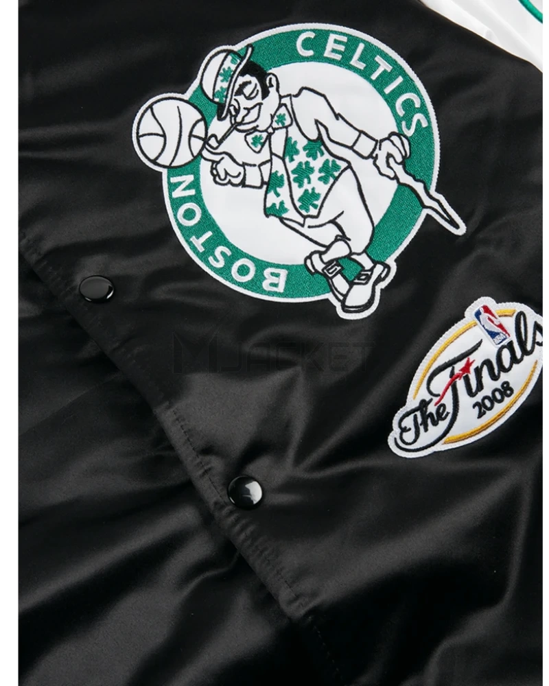 Boston Celtics Team Origins Varsity Black/White Satin Jacket - image 5