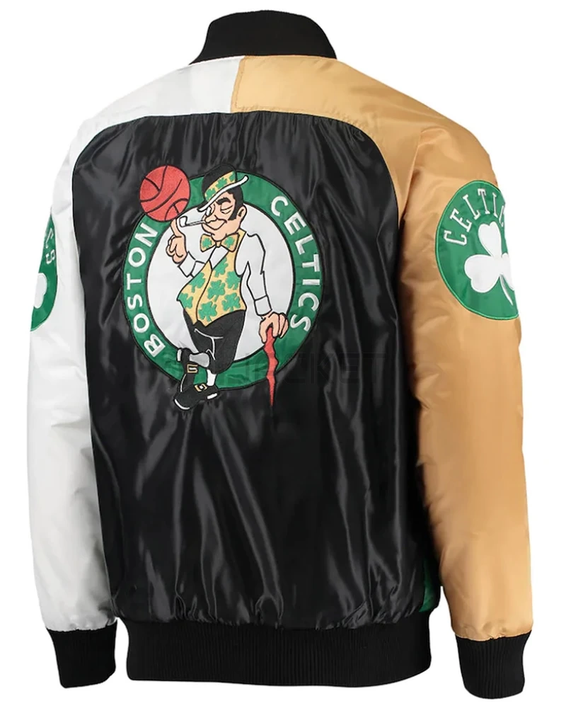 Boston Celtics Tricolor Remix Satin Green/Gold/White Jacket - image 2