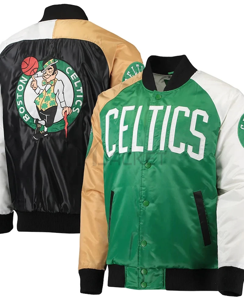 Boston Celtics Tricolor Remix Satin Green/Gold/White Jacket - image 3