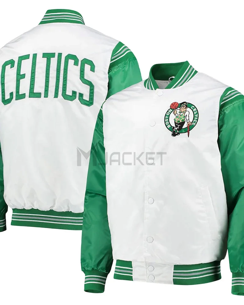 Boston Celtics White/Kelly Green Satin Jacket - image 3