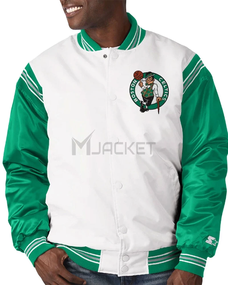 Boston Celtics White/Kelly Green Satin Jacket - image 4