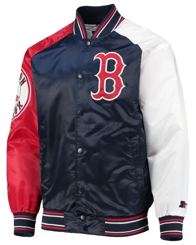Boston Red Sox Reliever Raglan Satin Blue and Red Jacket - image 1