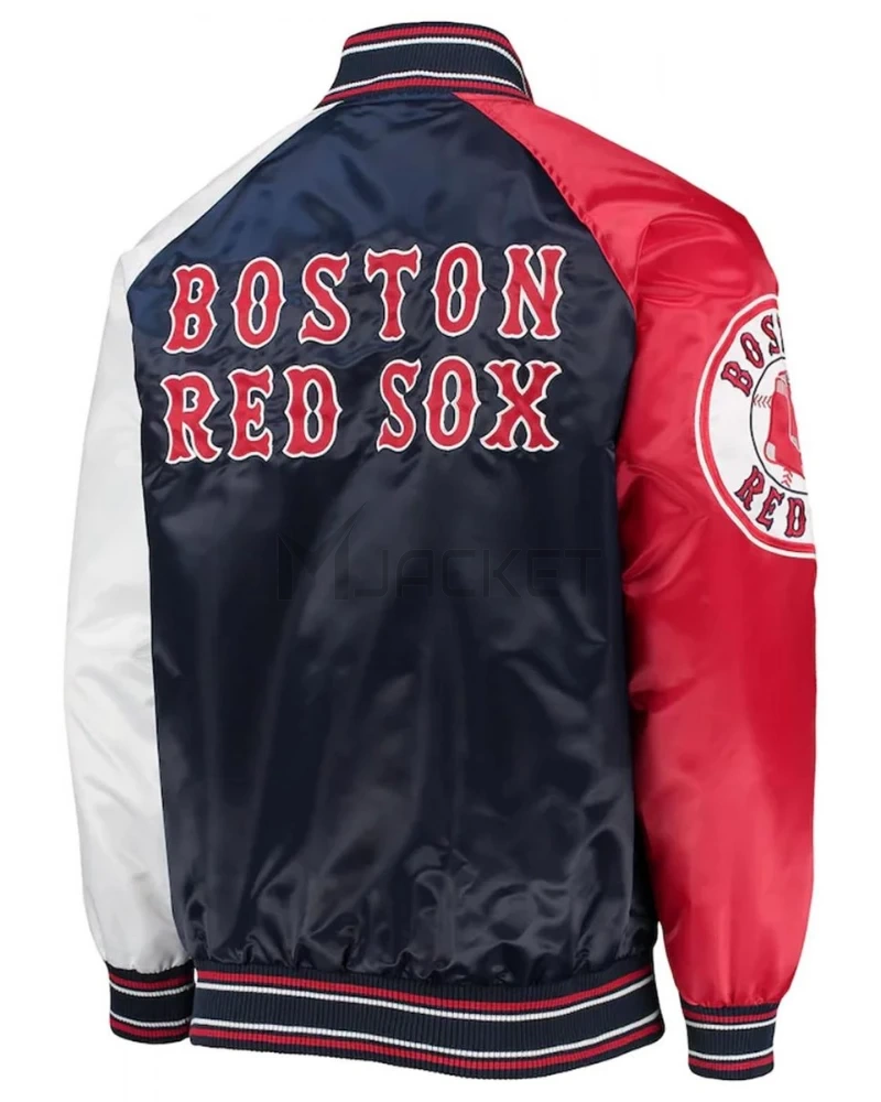 Boston Red Sox Reliever Raglan Satin Blue and Red Jacket - image 2