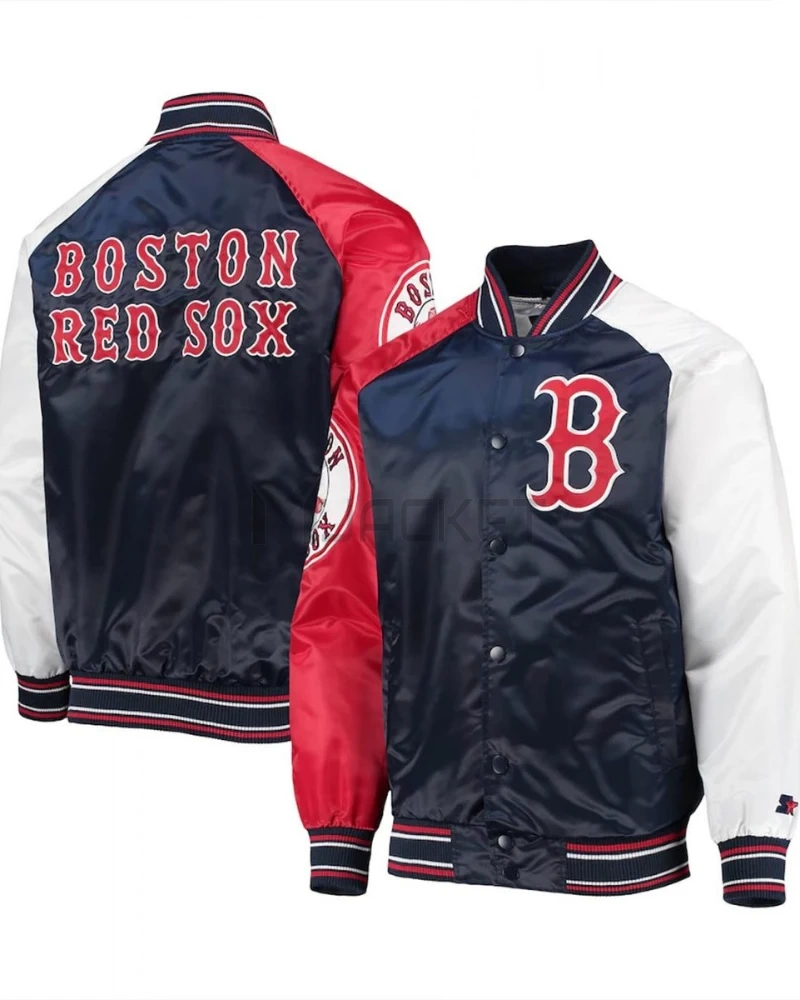 Boston Red Sox Reliever Raglan Satin Blue and Red Jacket - image 3