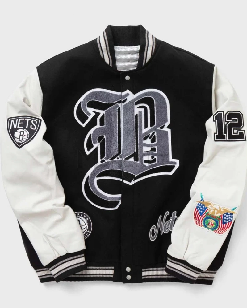 Brooklyn Nets 12 Letterman Black Wool and Leather Jacket - image 3