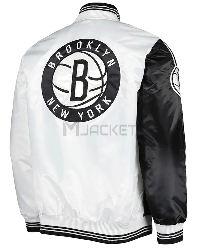 Brooklyn Nets Fast Break Black/White Satin Jacket - image 2