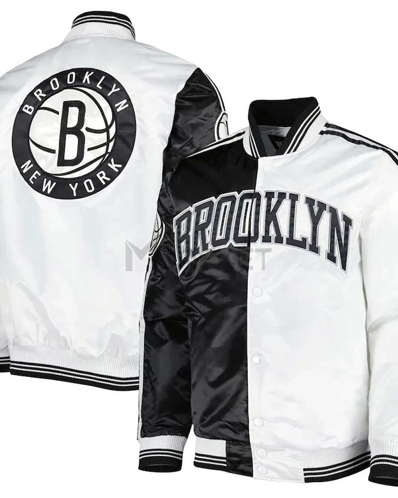 Brooklyn Nets Fast Break Black/White Satin Jacket - image 3