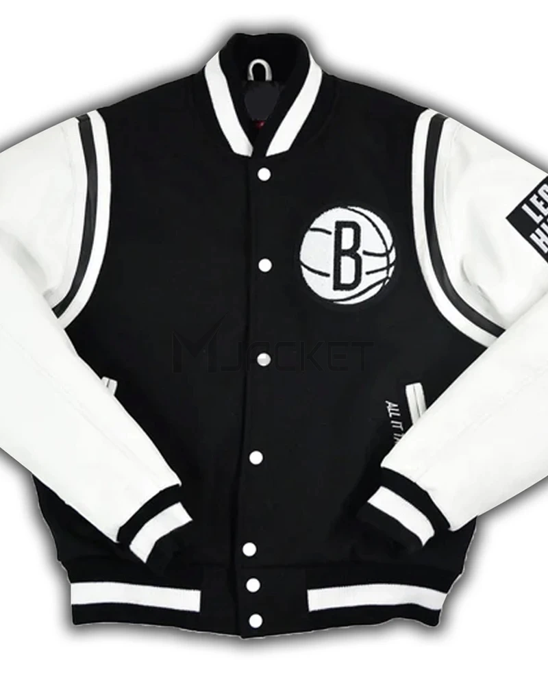 Brooklyn Nets Motto Black and White Varsity Jacket - image 1