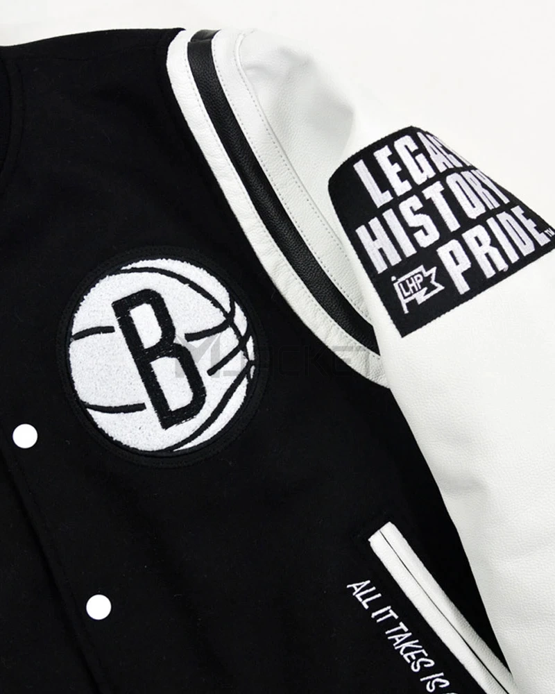 Brooklyn Nets Motto Black and White Varsity Jacket - image 3