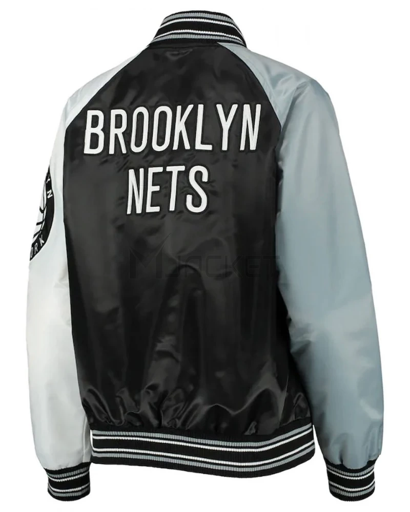 Brooklyn Nets Reliever Raglan Full-Snap Satin Black and Gray Jacket - image 2