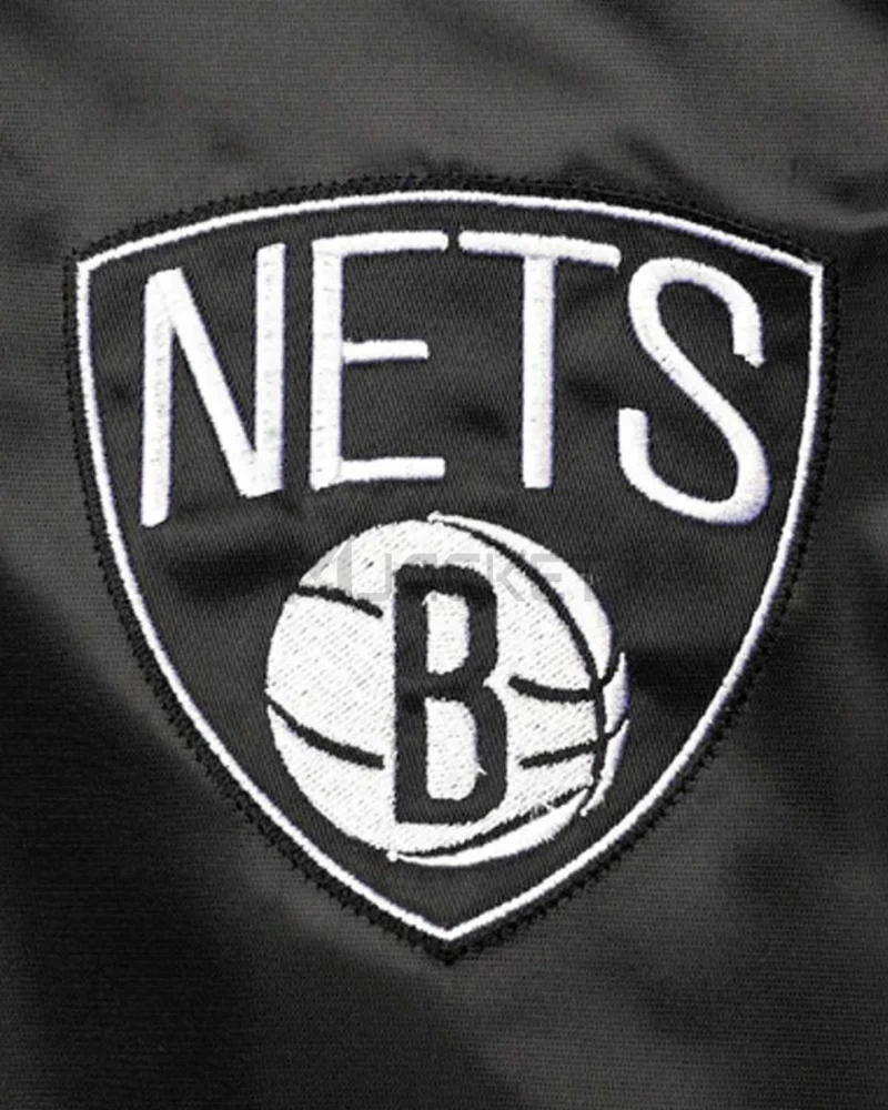 Brooklyn Nets Reliever Raglan Full-Snap Satin Black and Gray Jacket - image 4