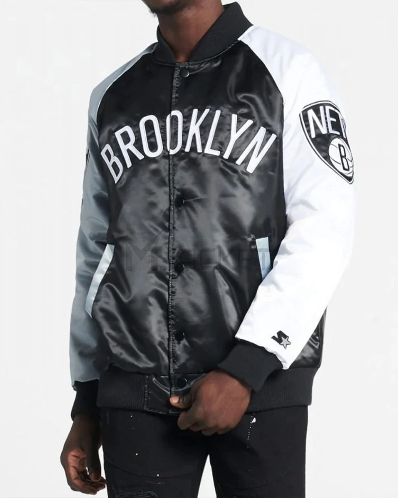Shop Brooklyn Nets Remix Satin Color Block Jacket MJacket