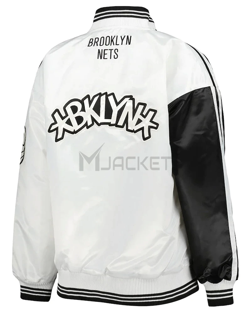 Brooklyn Nets Split Colorblock Black and White Satin Jacket - image 2
