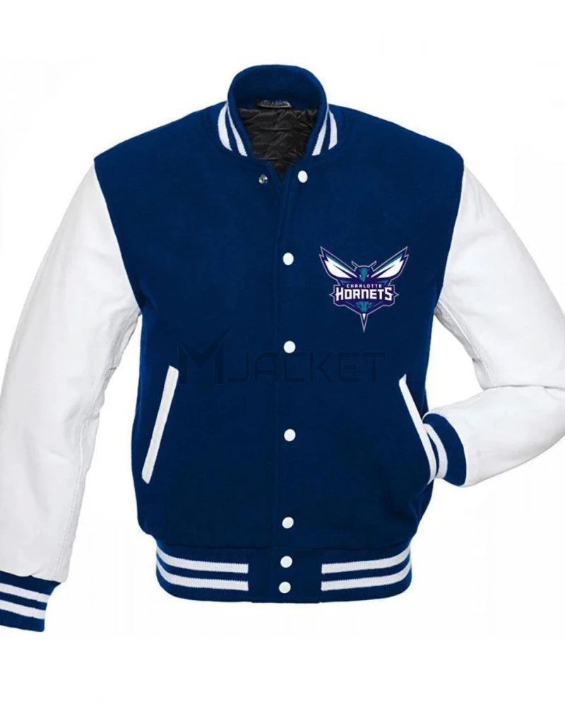 Charlotte Hornets NBA Varsity Blue and White Jacket - image 1