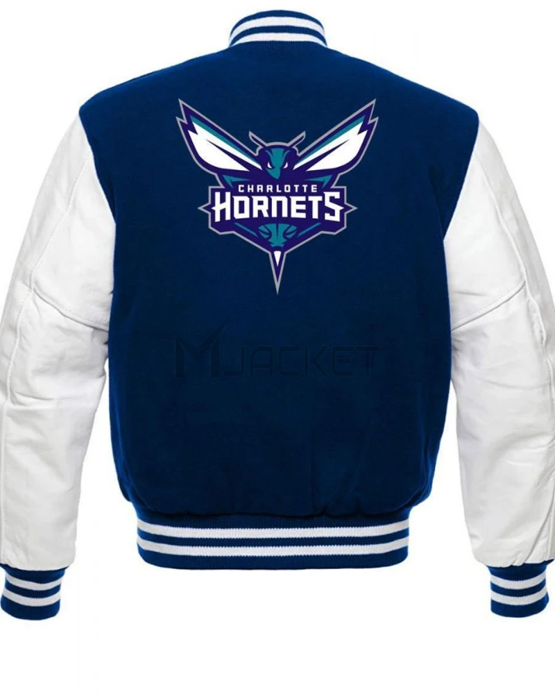 Charlotte Hornets NBA Varsity Blue and White Jacket - image 2