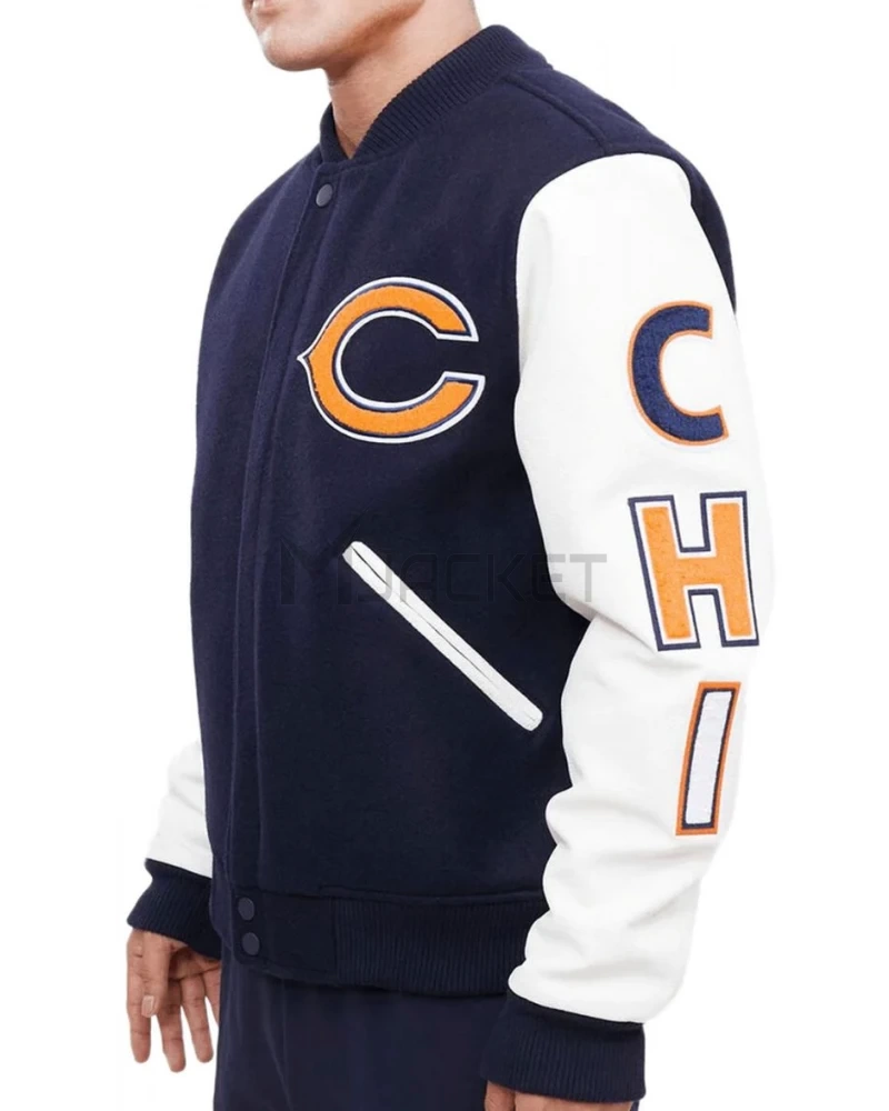 Chicago Bears Letterman Navy Blue/White Jacket - image 3