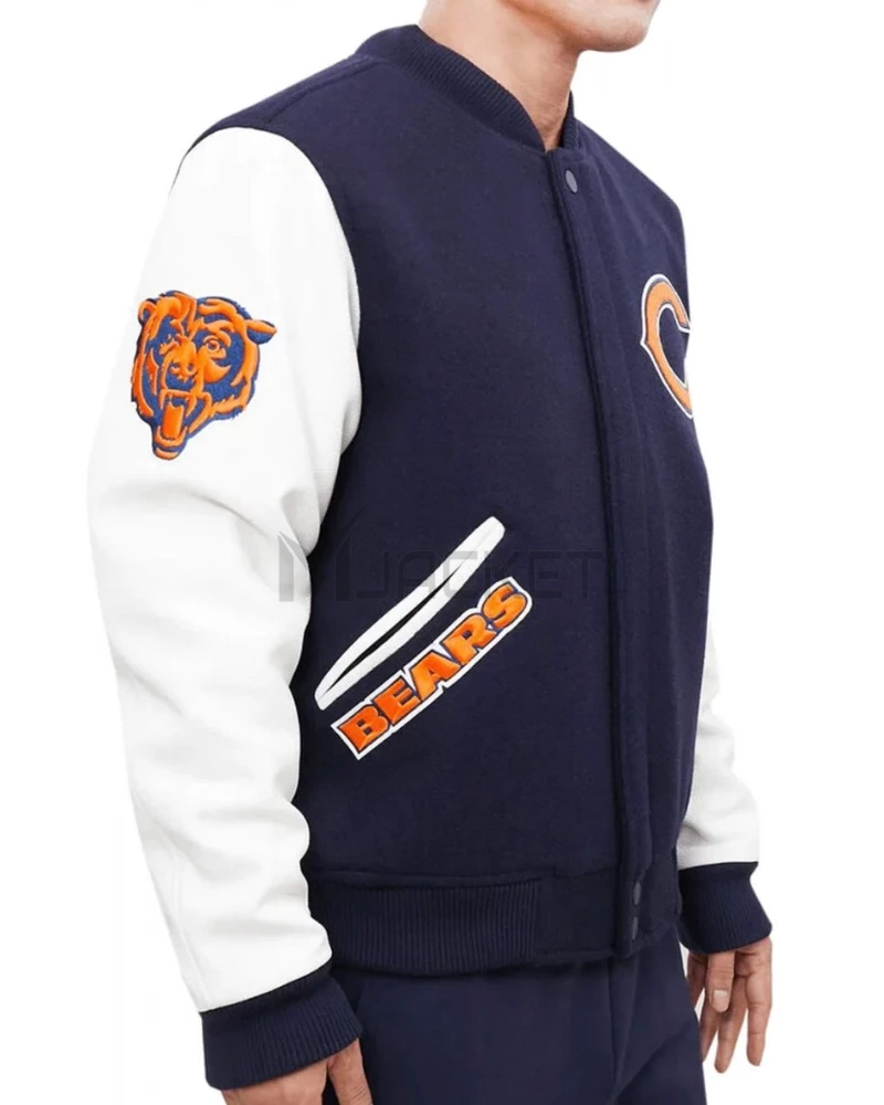 Chicago Bears Letterman Navy Blue/White Jacket - image 4