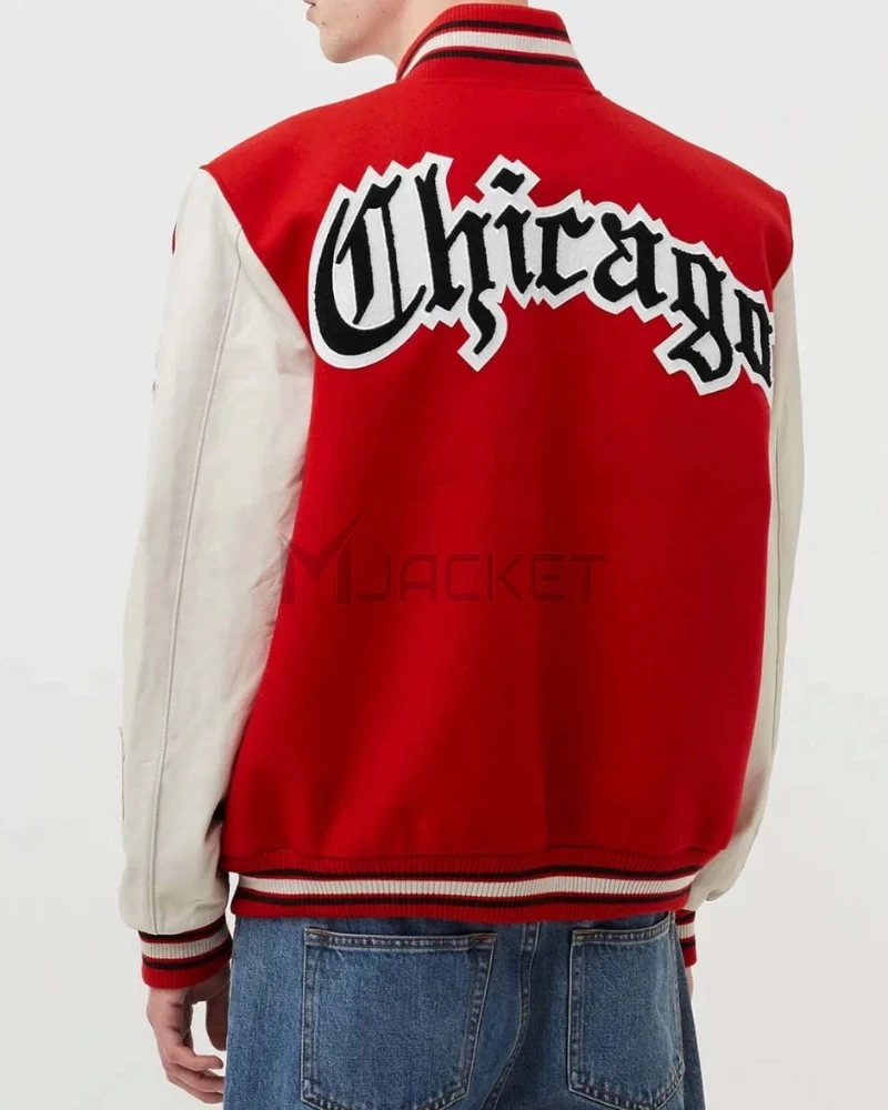 Chicago Bulls Red Wool and White Leather Varsity Letterman Jacket - image 2