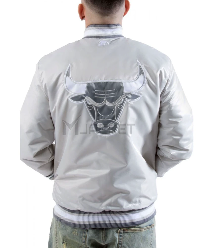 Chicago Bulls Satin Silver Bomber Jacket - image 2