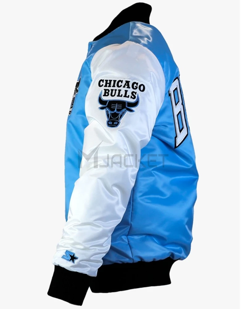 Chicago Bulls Tobacco Road Blue and White Satin Varsity Jacket - image 2