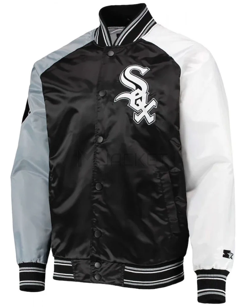 Chicago White Sox Reliever Raglan Full-Snap Black and Silver Jacket - image 1