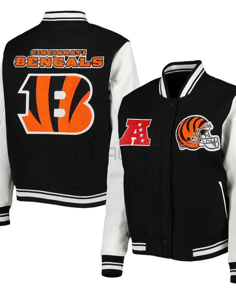 Cincinnati Bengals Mash Up Varsity Black/White Jacket - image 3