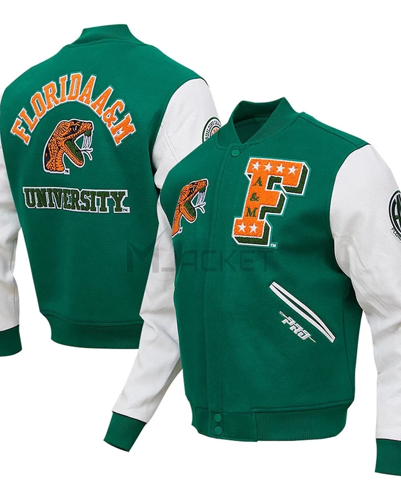 Classic Florida A&M Rattlers Varsity Green and White Jacket - image 3