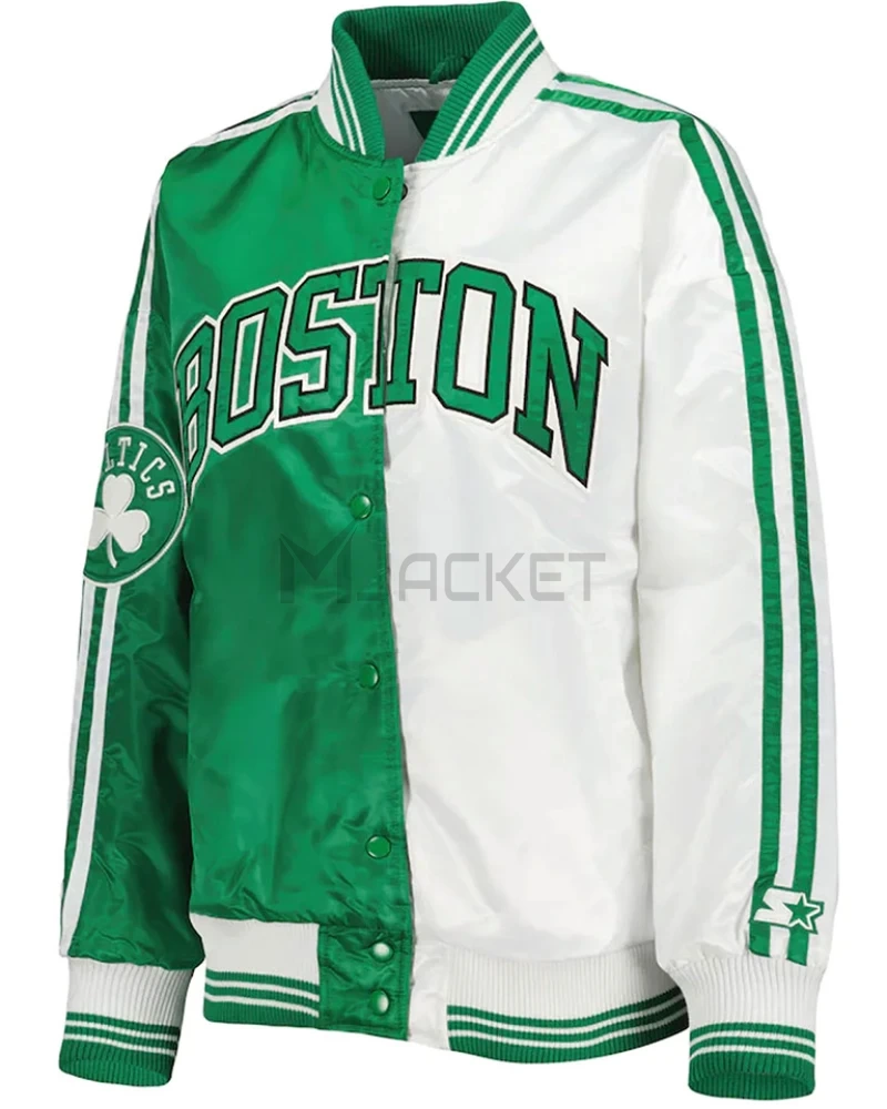 Colorblock Boston Celtics Split Kelly Green/White Satin Jacket - image 1