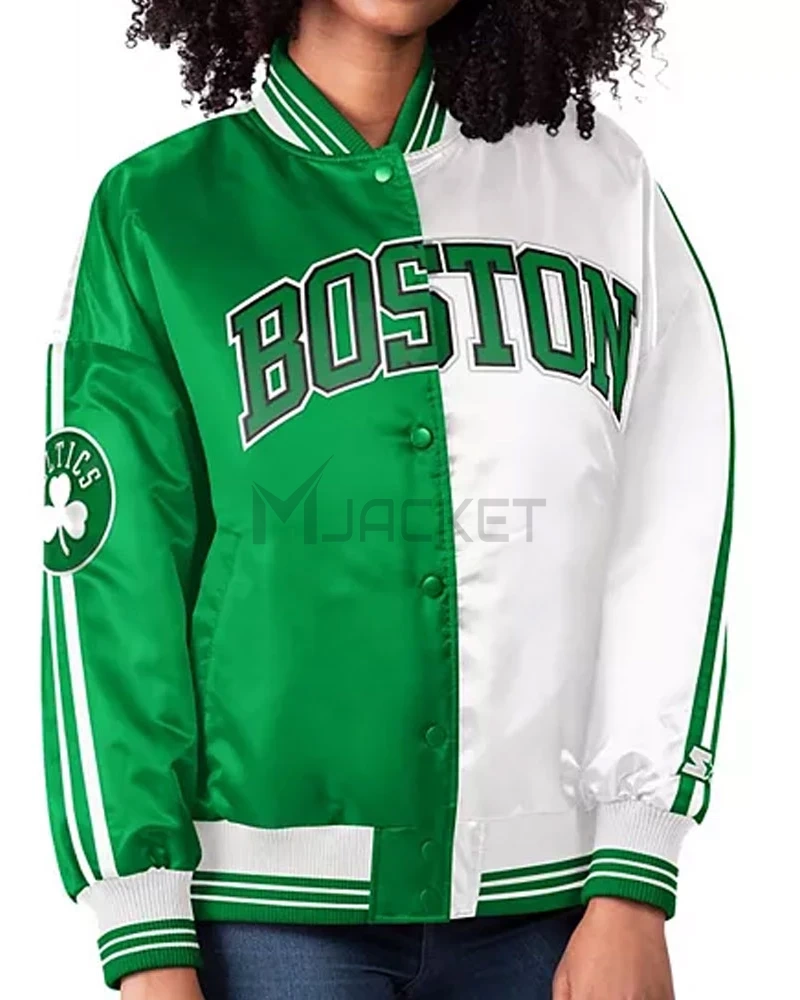 Colorblock Boston Celtics Split Kelly Green/White Satin Jacket - image 3