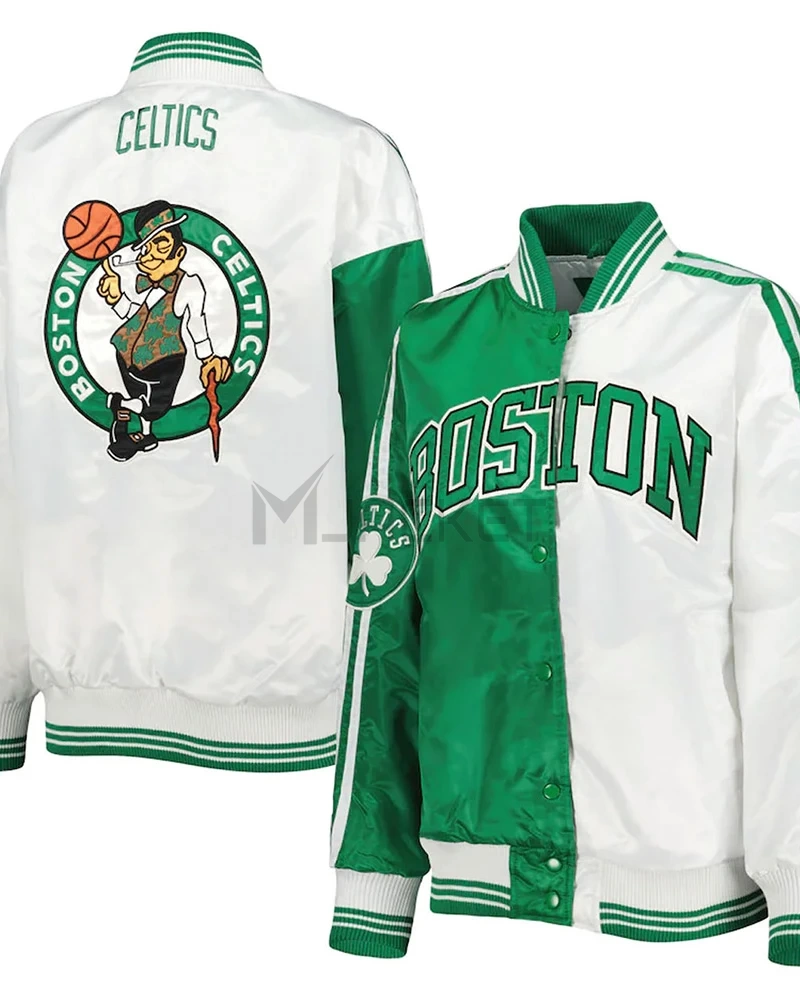 Colorblock Boston Celtics Split Kelly Green/White Satin Jacket - image 5