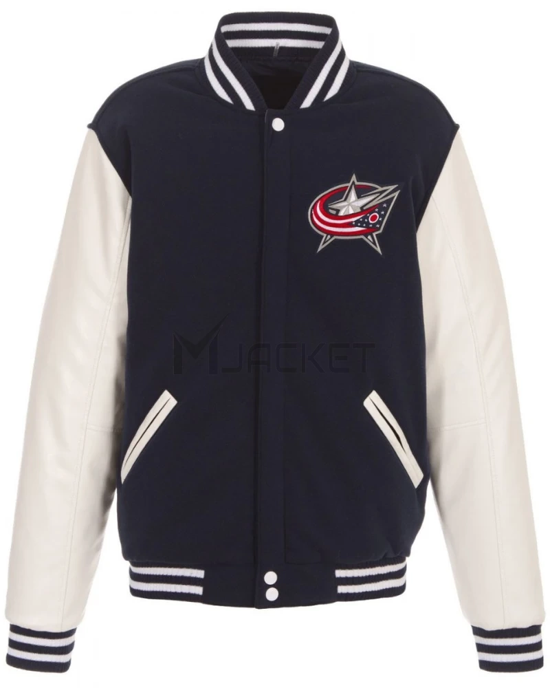 Columbus Blue Jackets Bomber Varsity Blue and White Jacket - image 1