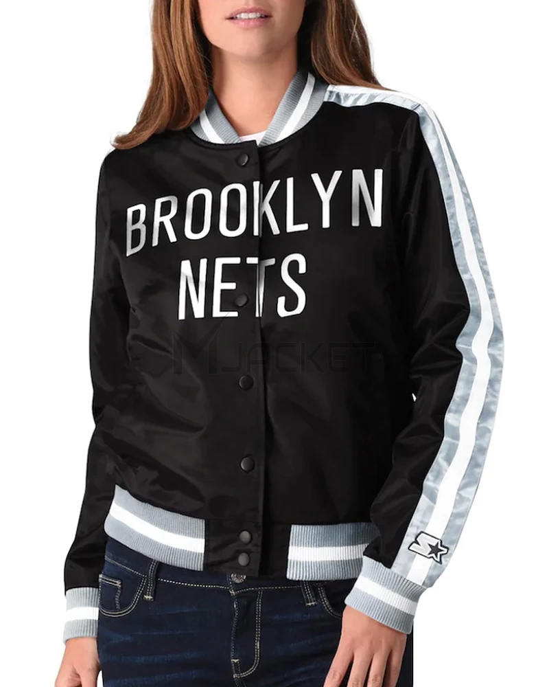 Competition Brooklyn Nets Black Satin Jacket - image 4