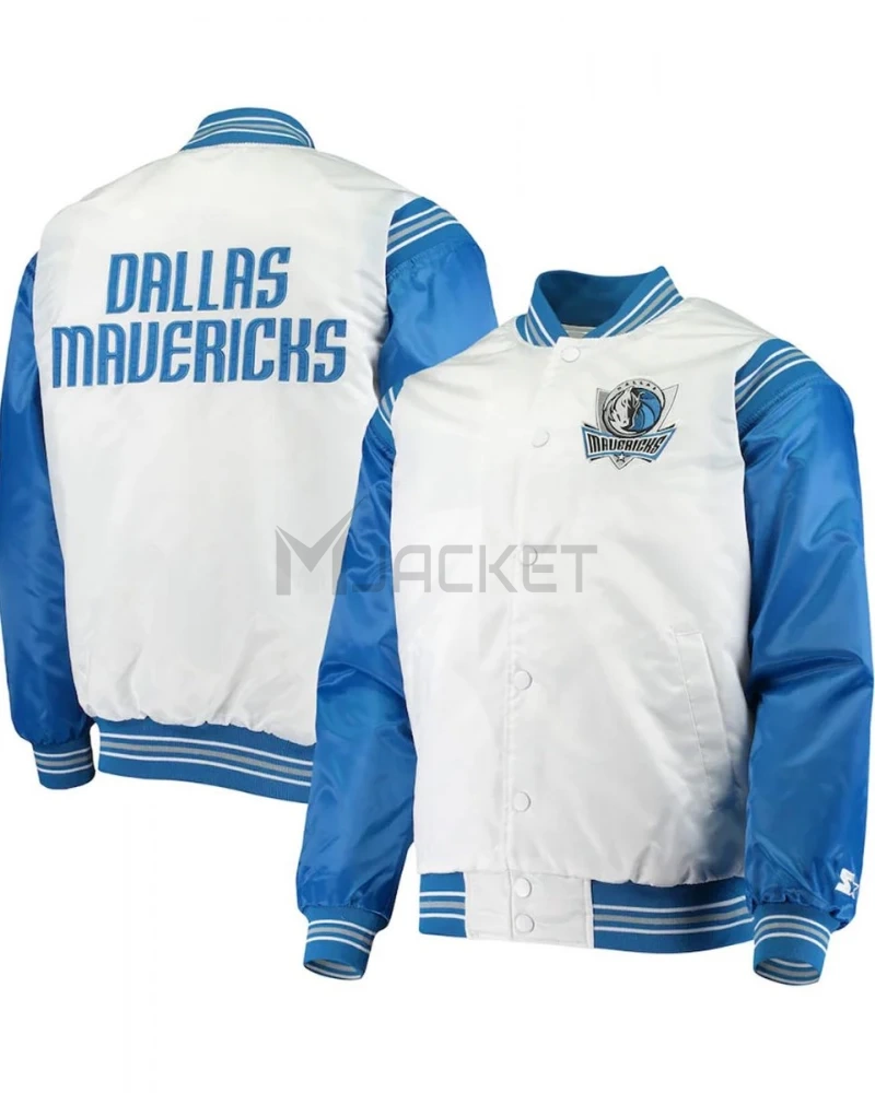 Dallas Mavericks Renegade Full-Snap White and Blue Satin Jacket - image 3