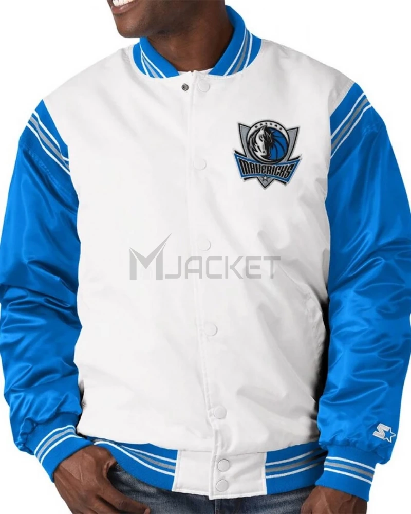 Dallas Mavericks Renegade Full-Snap White and Blue Satin Jacket - image 4