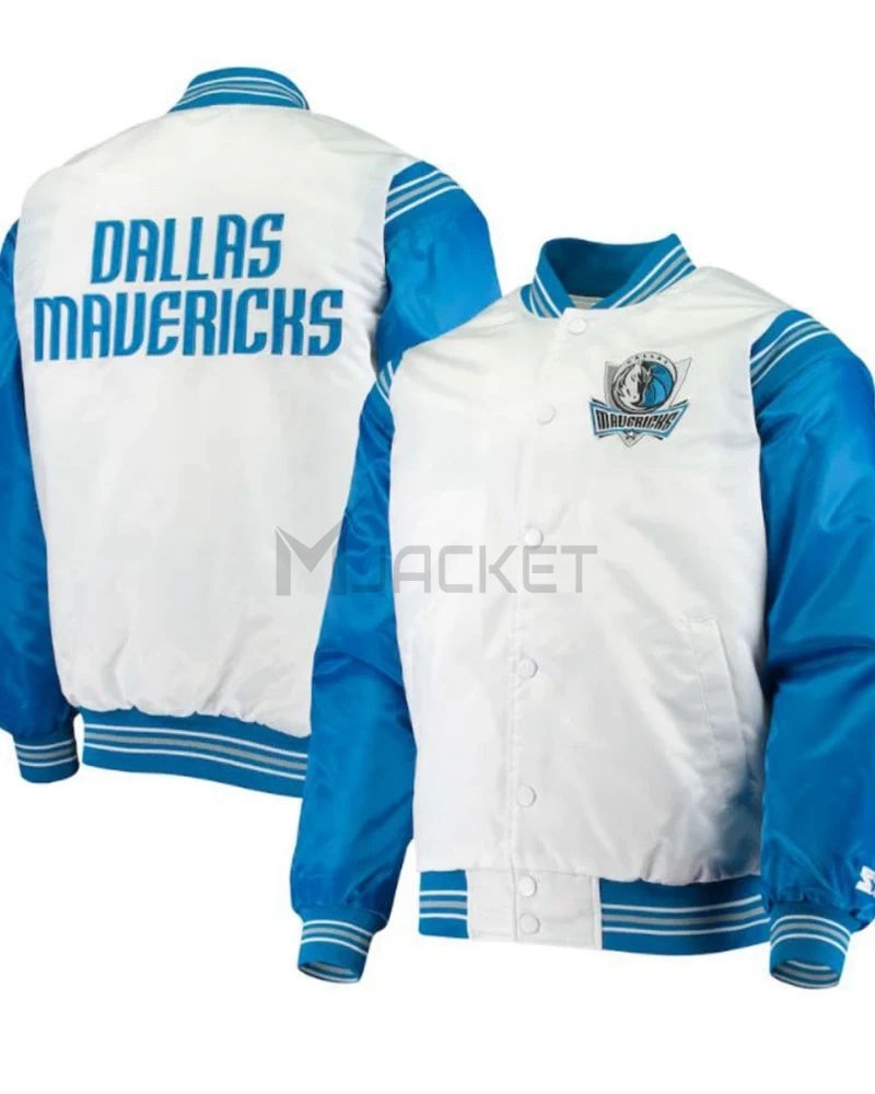 Dallas Mavericks Starter Blue and White Satin Jacket - image 3