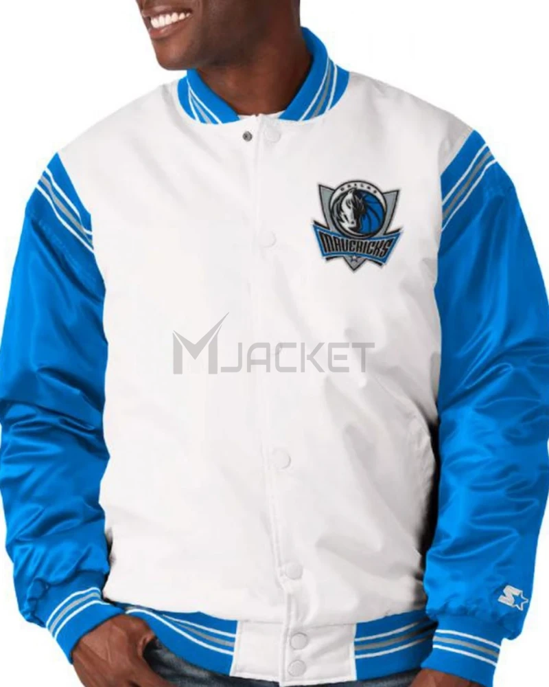 Dallas Mavericks Starter Blue and White Satin Jacket - image 4