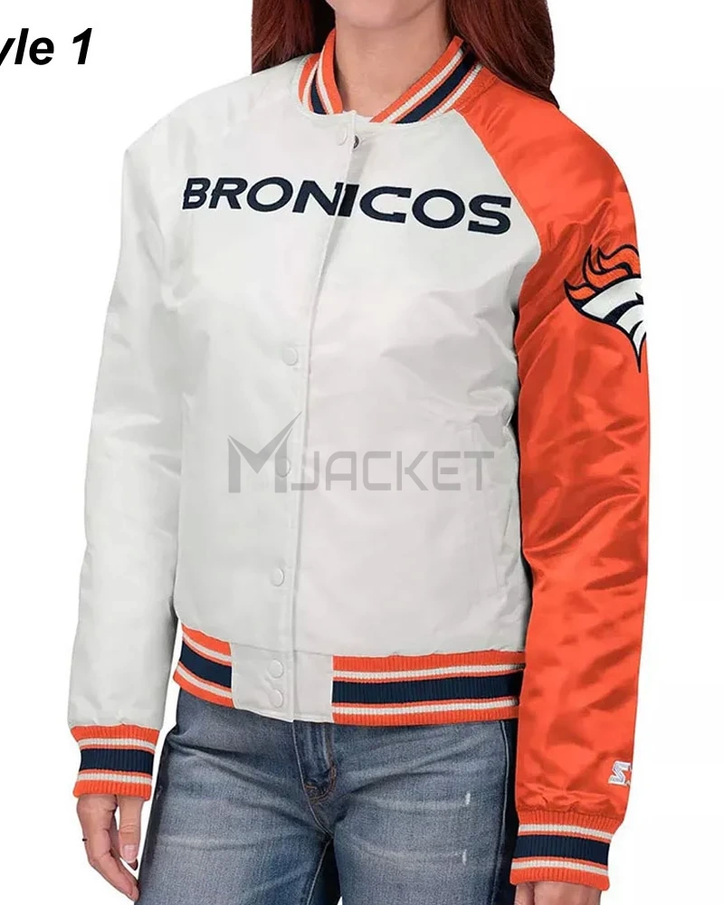 Denver Broncos Hometown White and Orange Satin Jacket - image 5