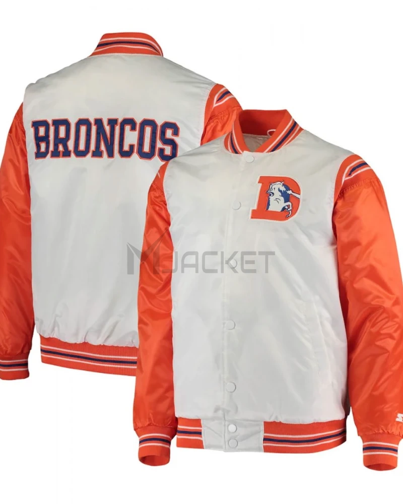 Denver Broncos Starter White and Orange Satin Jacket - image 3