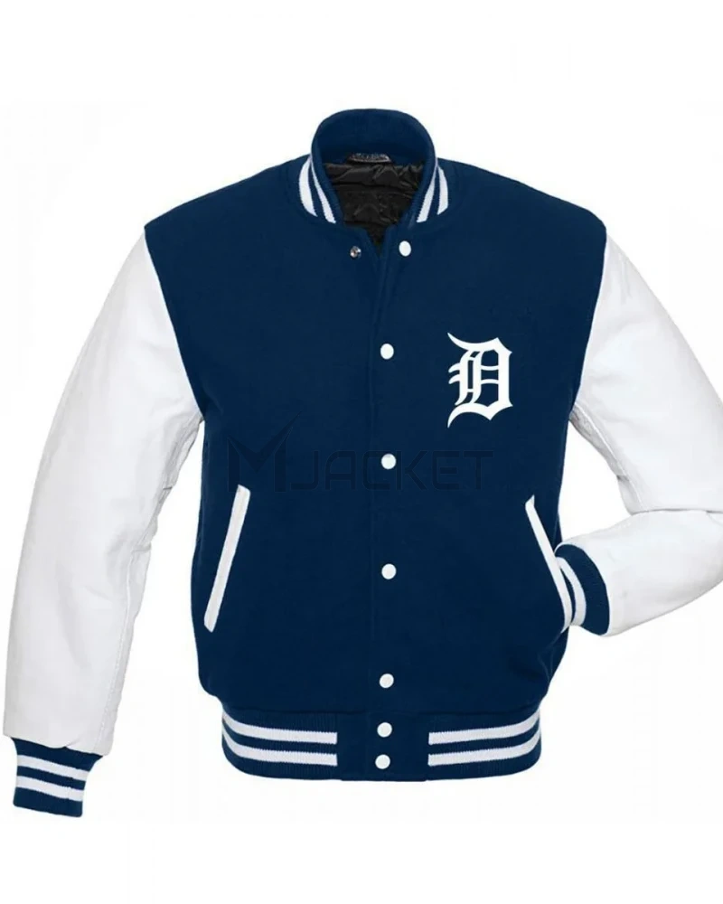 Detroit Tigers MLB Blue and White Letterman Jacket - image 1