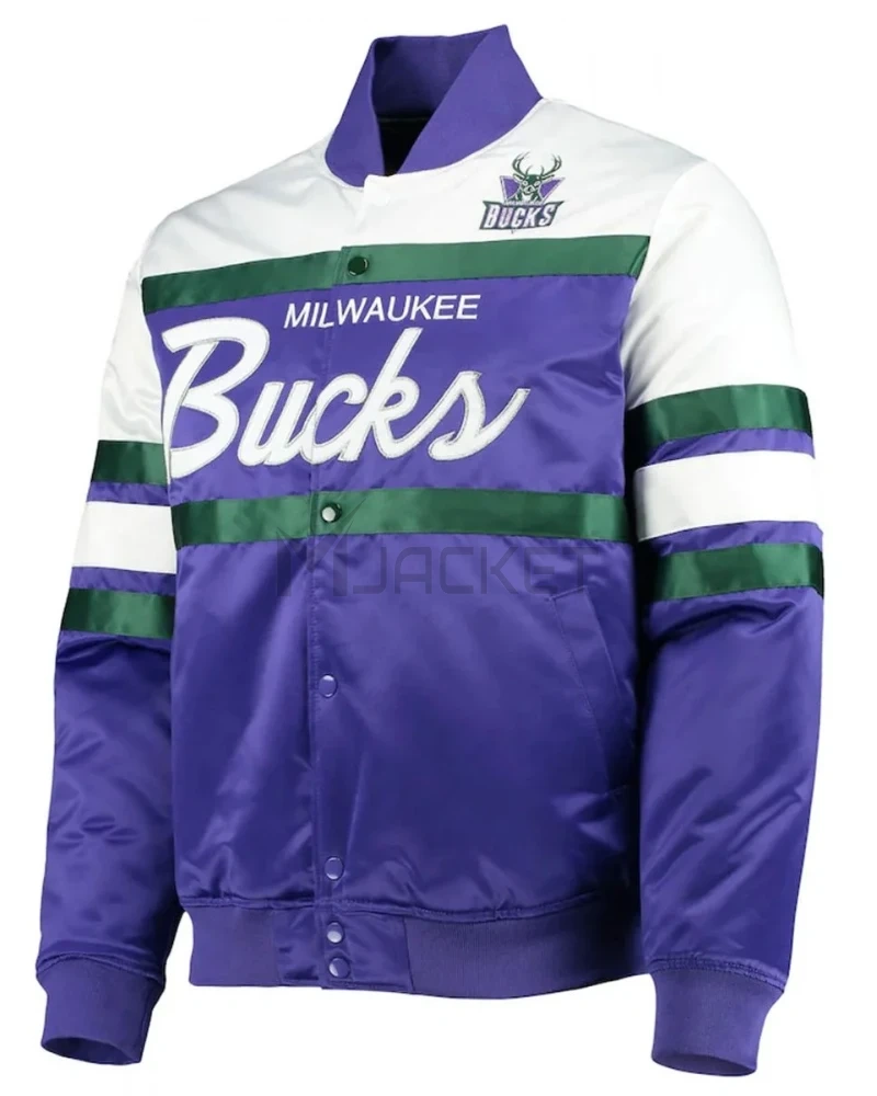 Hardwood Classics Script Milwaukee Bucks Purple Satin Jacket - image 1