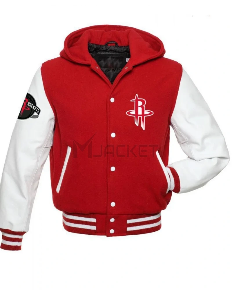 Houston Rockets NBA Varsity Red and White Hooded Jacket - image 1